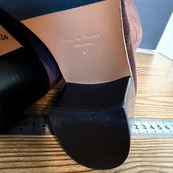 Rag & Bone Espresso Brown Suede Knee High Tall Heeled Boots Womens 37 - Picture 10 of 12